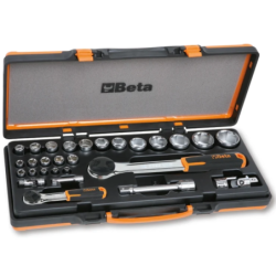 Coffret métallique 902A C22 avec 7 douilles 6 pans, 28 embouts, 1 porte-embouts