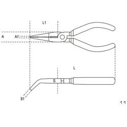 Pince à becs coudés demi-ronds longs striés 1168BM 160mm