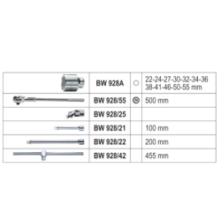 Coffret en plastique 928E/C17 avec 1 cliquet et 12 douilles 6 pans et 4 accessoires