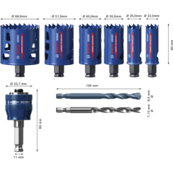Coffret Bosch 6 trépans EXPERT Carbure métal et matériaux dents fines 22 à 68mm